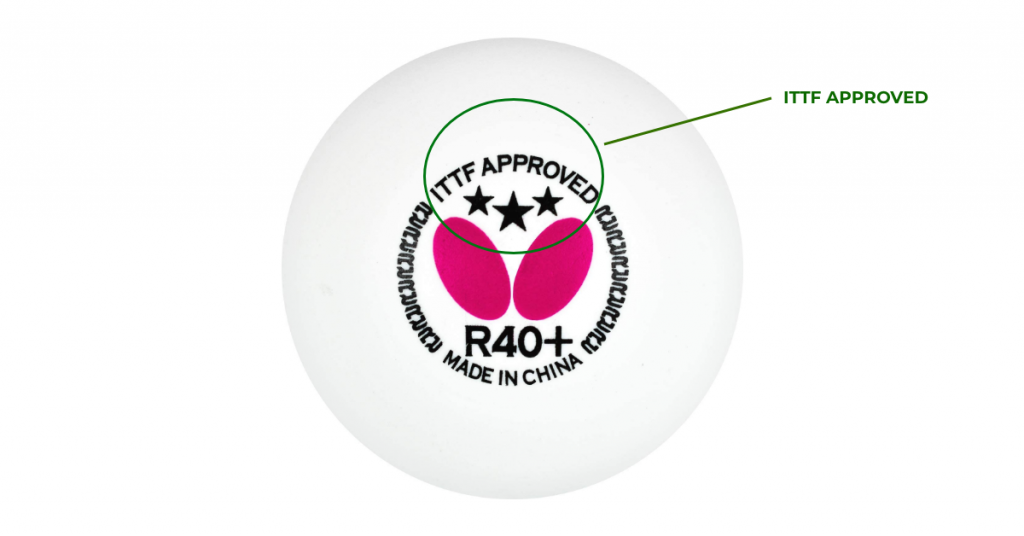 ITTF APPROVED label on a ping pong ball